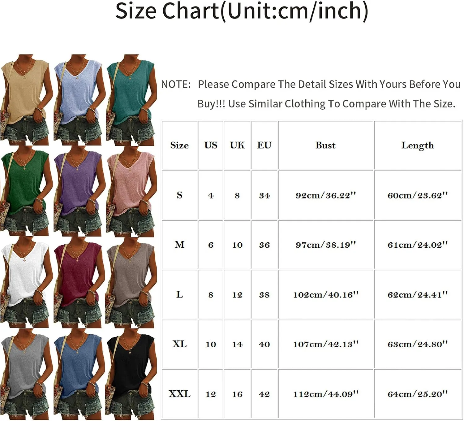 UQRZAU Women's 2024 T Shirts V-Neck T-Shirt Casual Cap Sleeve Vest Solid Loose Blouse Fit Tank Tops T Shirts