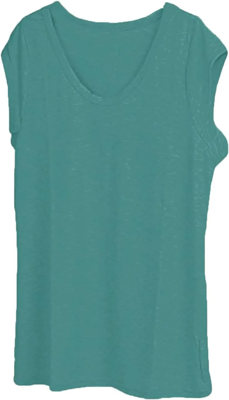 UQRZAU Women's 2024 T Shirts V-Neck T-Shirt Casual Cap Sleeve Vest Solid Loose Blouse Fit Tank Tops T Shirts