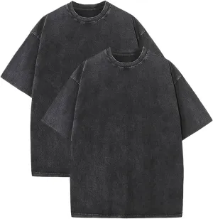 Vintage Oversized Mens T Shirts Acid Wash T Shirts Heavyweight Cotton Workout T Shirts for Men Solid Basic Tee Tops
