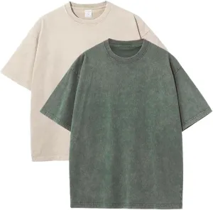 Vintage Oversized Mens T Shirts Acid Wash T Shirts Heavyweight Cotton Workout T Shirts for Men Solid Basic Tee Tops