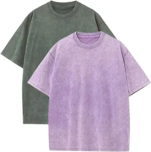 Vintage Oversized Mens T Shirts Acid Wash T Shirts Heavyweight Cotton Workout T Shirts for Men Solid Basic Tee Tops