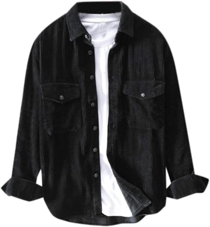 Winter Jackets for Men,Long Collar Turndown Top Sleeve Corduroy Shirts Winter Casual Blouse Shirts T Shirts