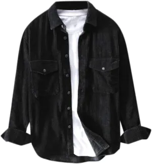 Winter Jackets for Men,Long Collar Turndown Top Sleeve Corduroy Shirts Winter Casual Blouse Shirts T Shirts