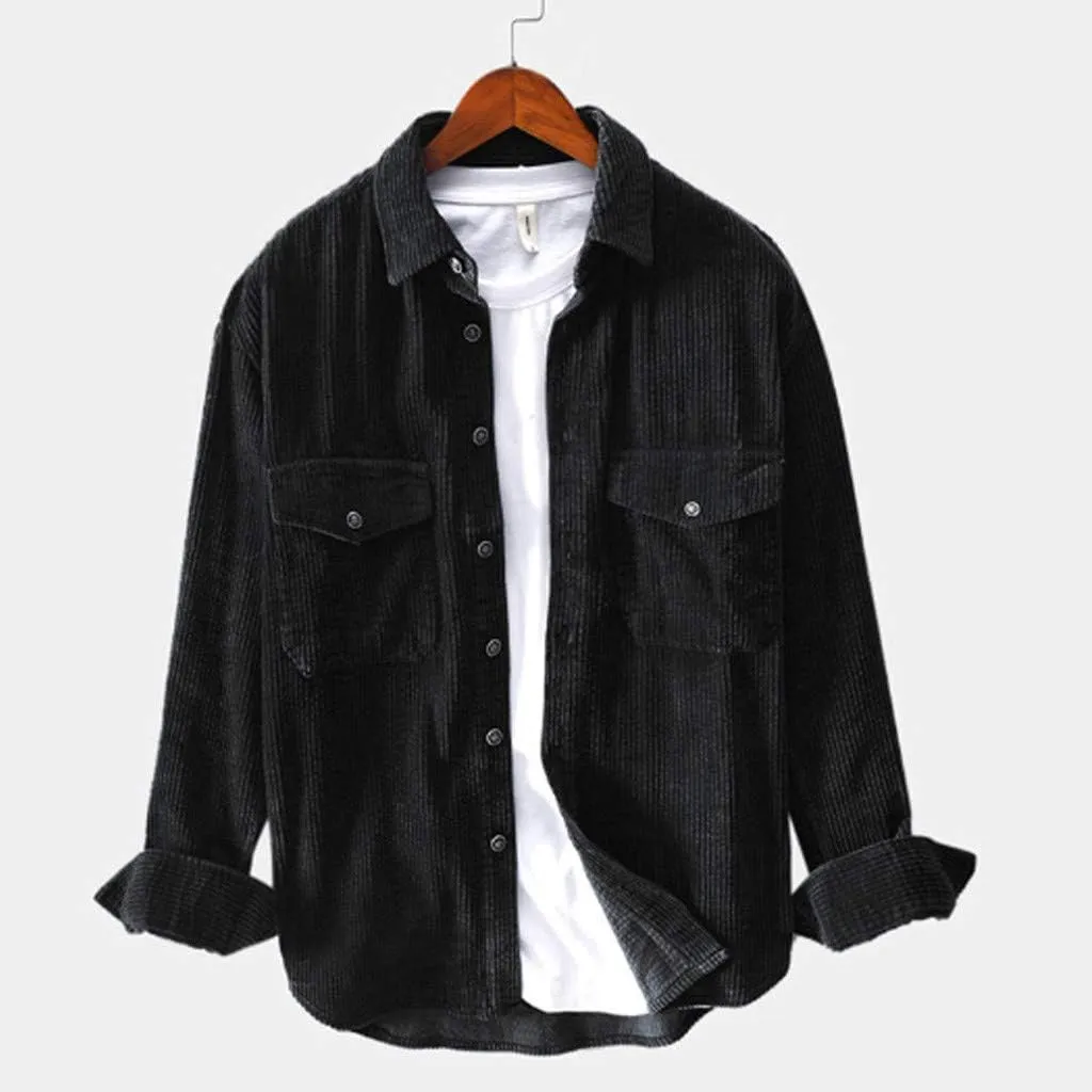 Winter Jackets for Men,Long Collar Turndown Top Sleeve Corduroy Shirts Winter Casual Blouse Shirts T Shirts
