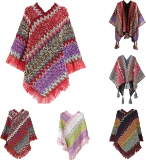 Women Boho Open Front Poncho Cape Pashmina Shawls Wrap Oversized Sweater Knitting Cardigan Blanket for Fall Winter
