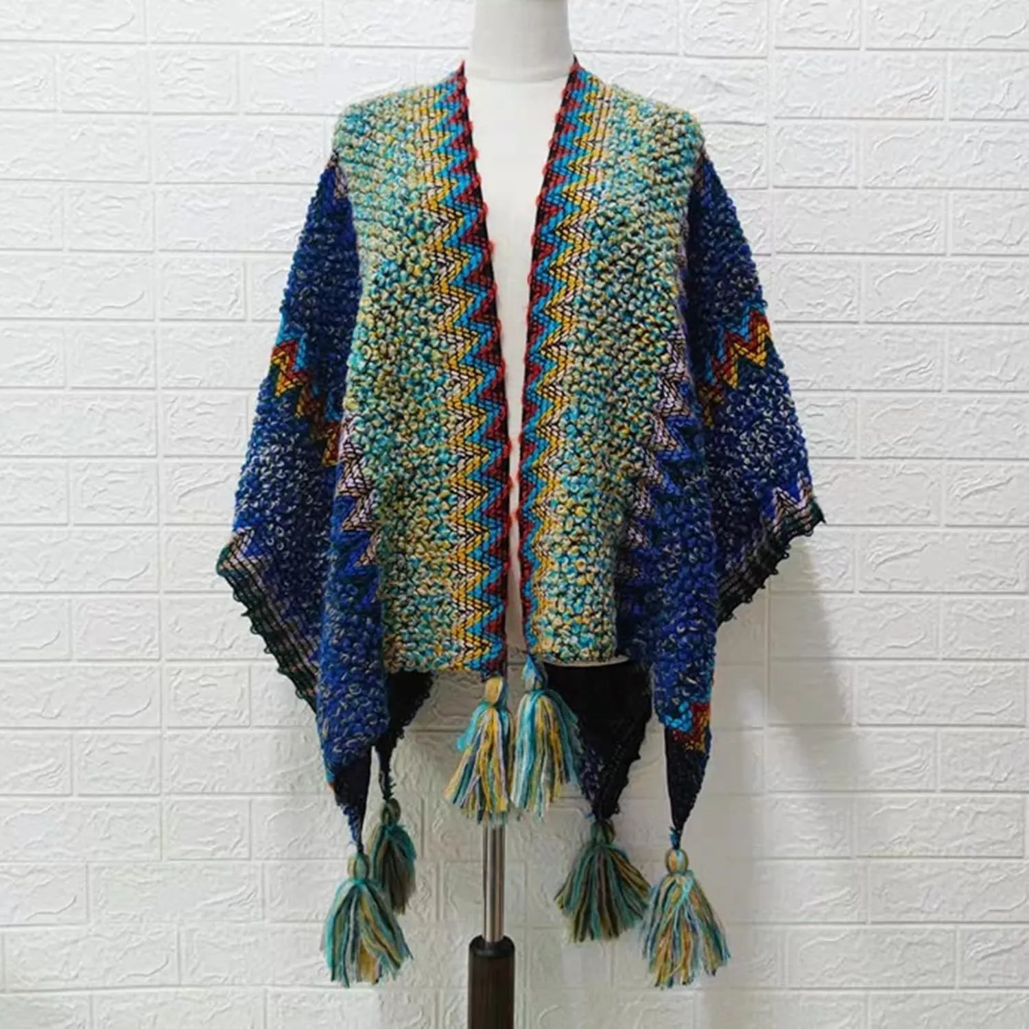 Women Boho Open Front Poncho Cape Pashmina Shawls Wrap Oversized Sweater Knitting Cardigan Blanket for Fall Winter