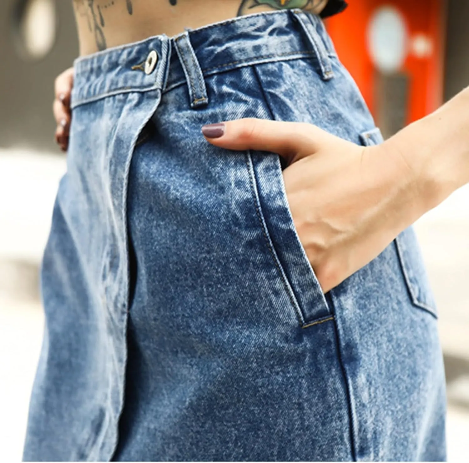 Women Distressed Denim Midi Skirt Wrap Split Front Raw Hem Pencil Skirts Summer Streetwear Sexy Bodycon Jean Skirt