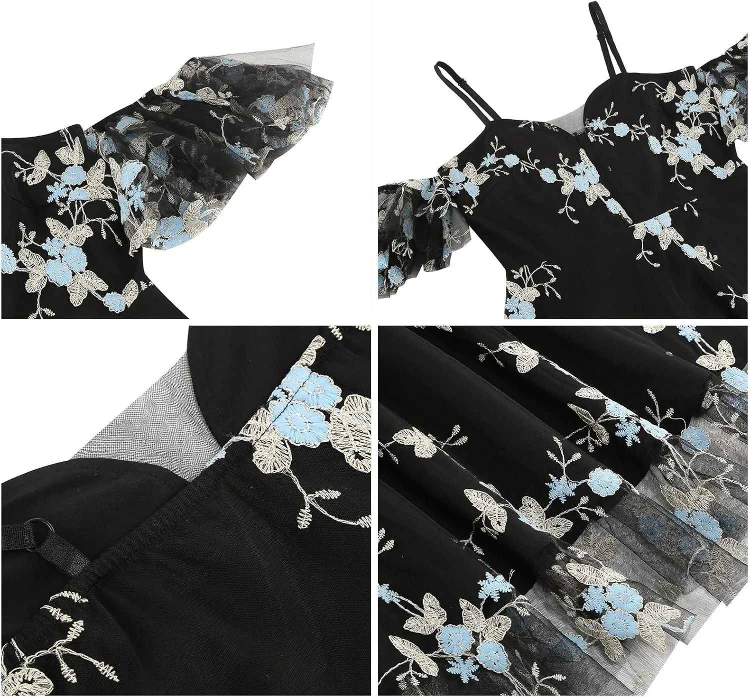 Women Keyhole Floral Embroidery Dress Sheer Mesh Illusion Vintage Cocktail Swing Dress Wedding Party Prom Tulle Evening Dress