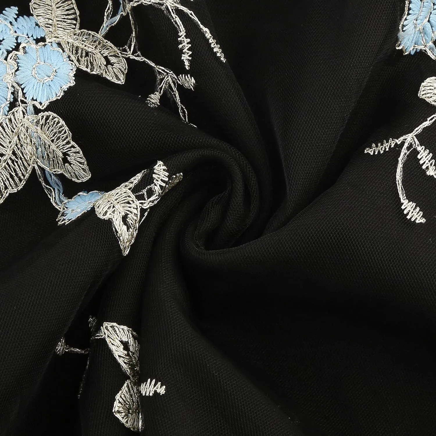 Women Keyhole Floral Embroidery Dress Sheer Mesh Illusion Vintage Cocktail Swing Dress Wedding Party Prom Tulle Evening Dress