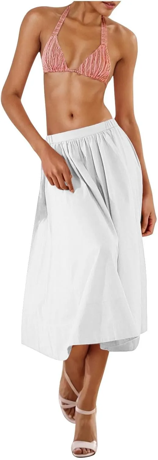 Women Midi Pleated Skirts High Waisted Summer Skirts A Line Flowy Skirts Dressy Casual Skirts Beach Vacation Skirts