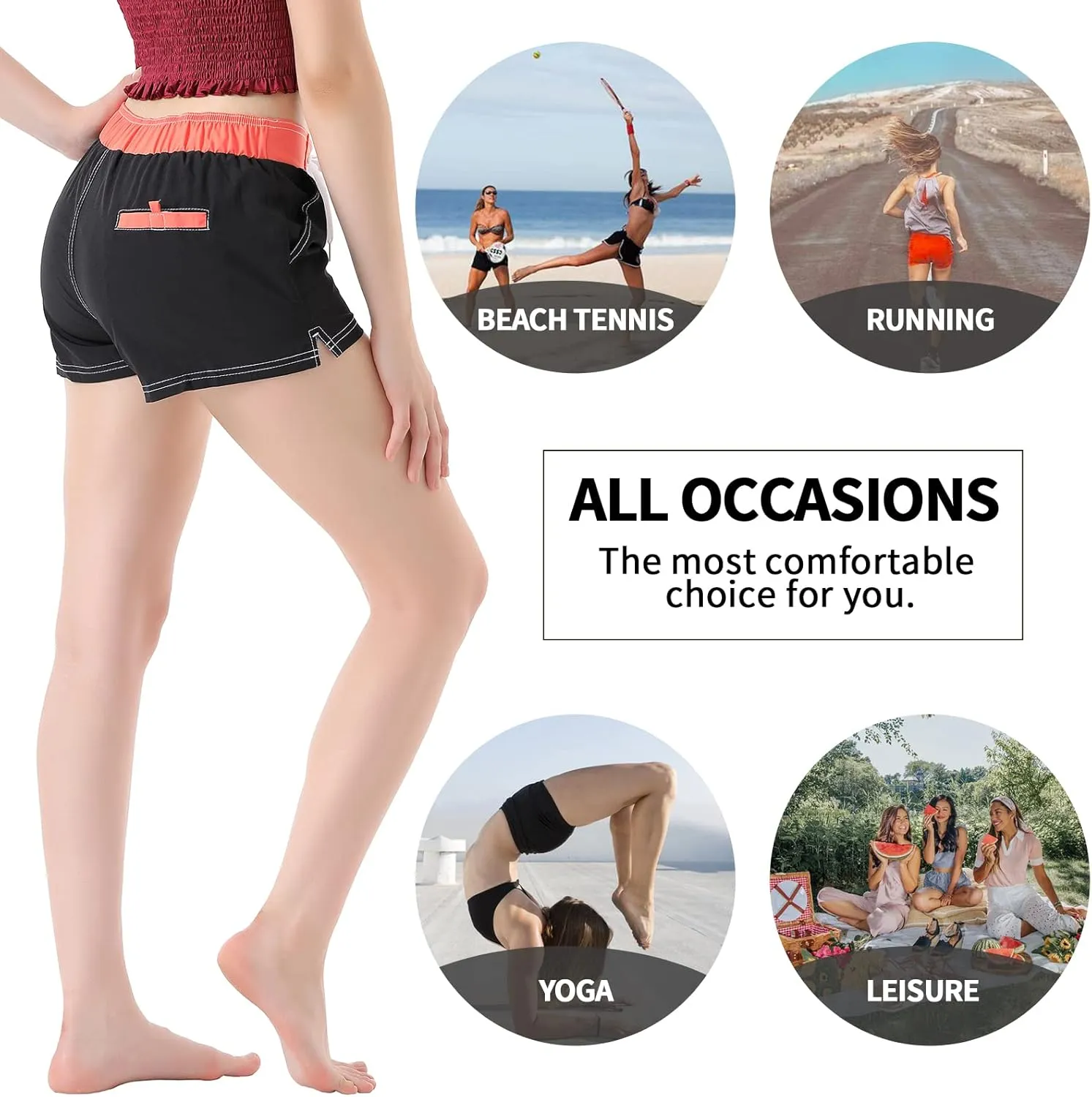 Women Quick Dry Swimwear Trunks Sports Board Shorts with Soft Briefs Inner Lining