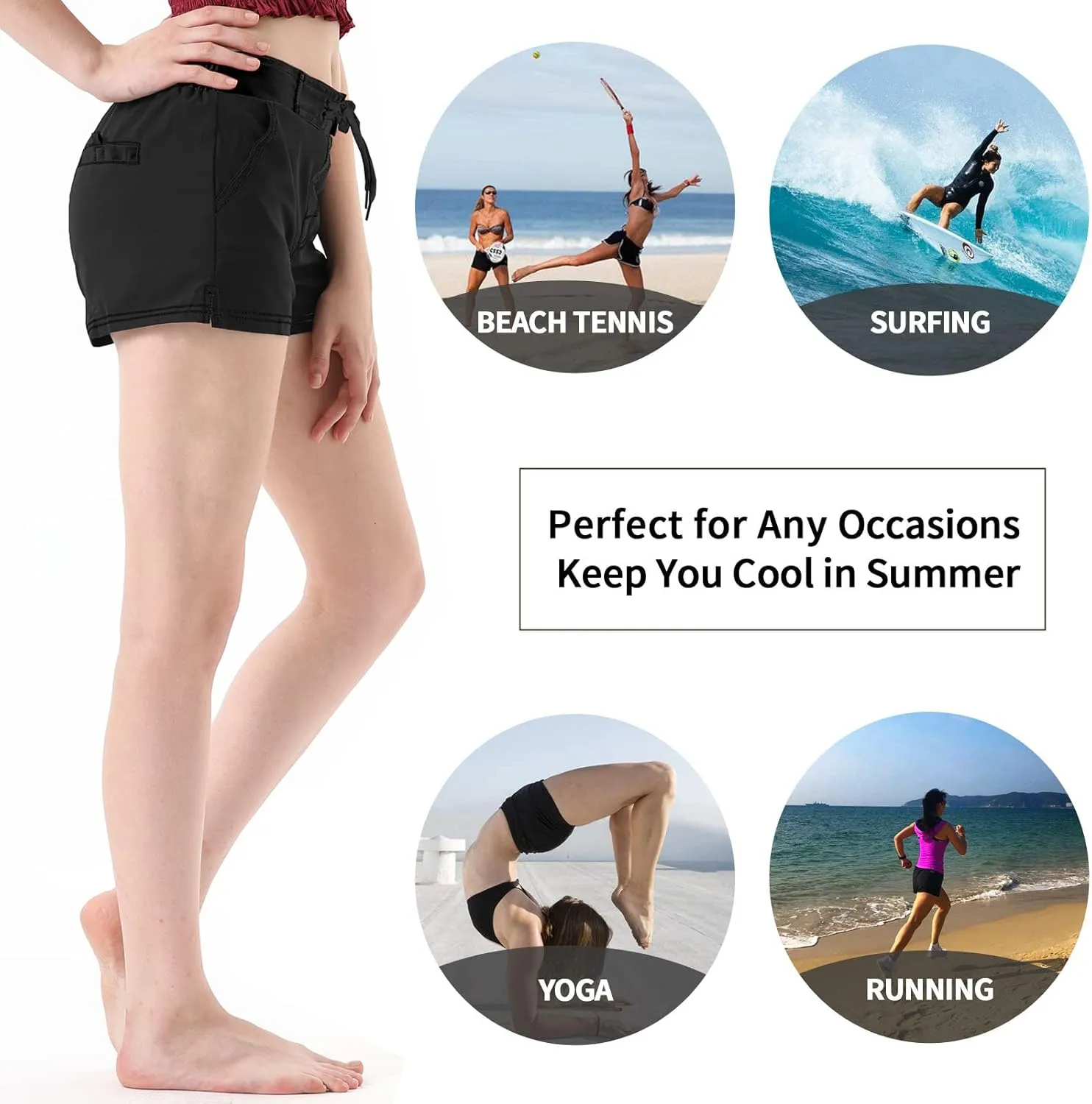 Women Quick Dry Swimwear Trunks Sports Board Shorts with Soft Briefs Inner Lining