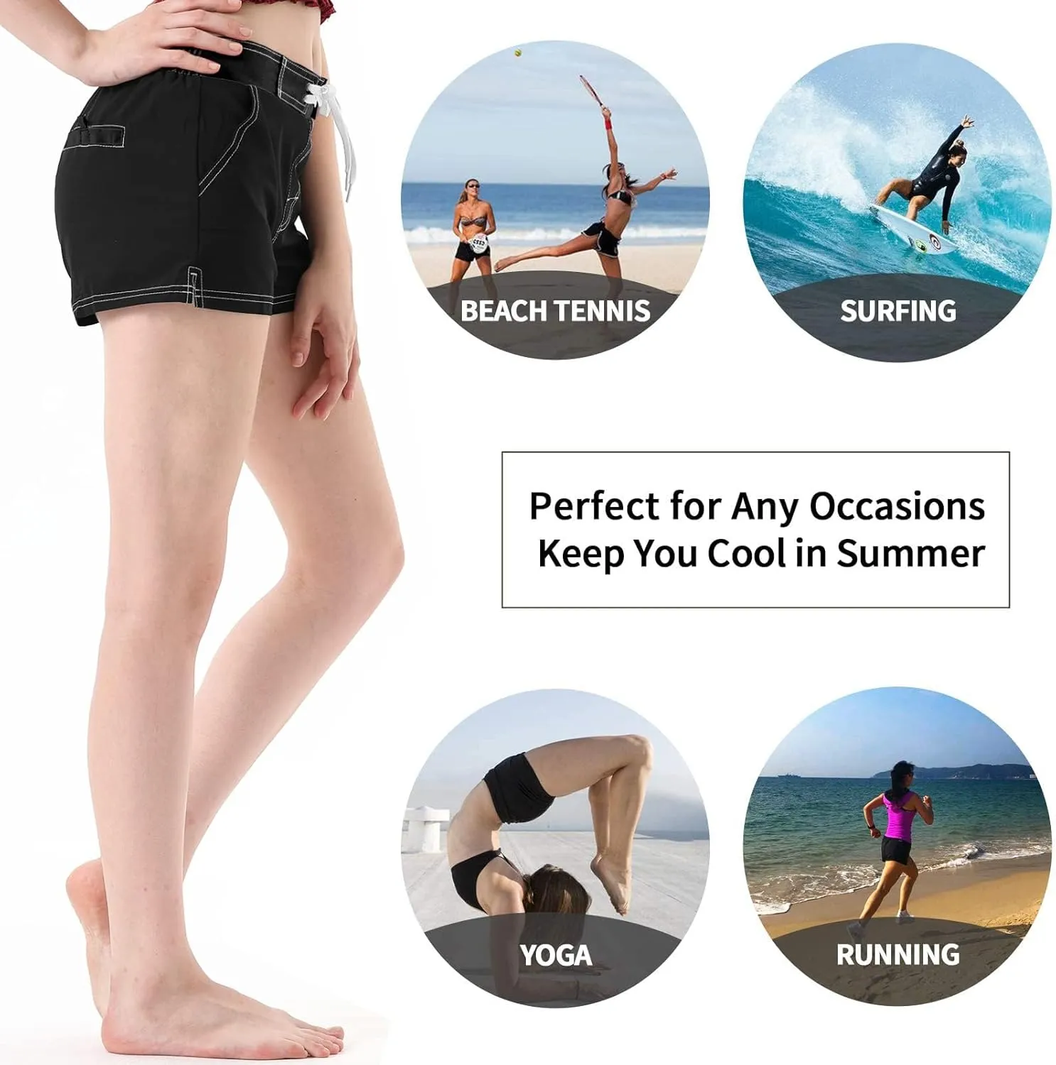 Women Quick Dry Swimwear Trunks Sports Board Shorts with Soft Briefs Inner Lining