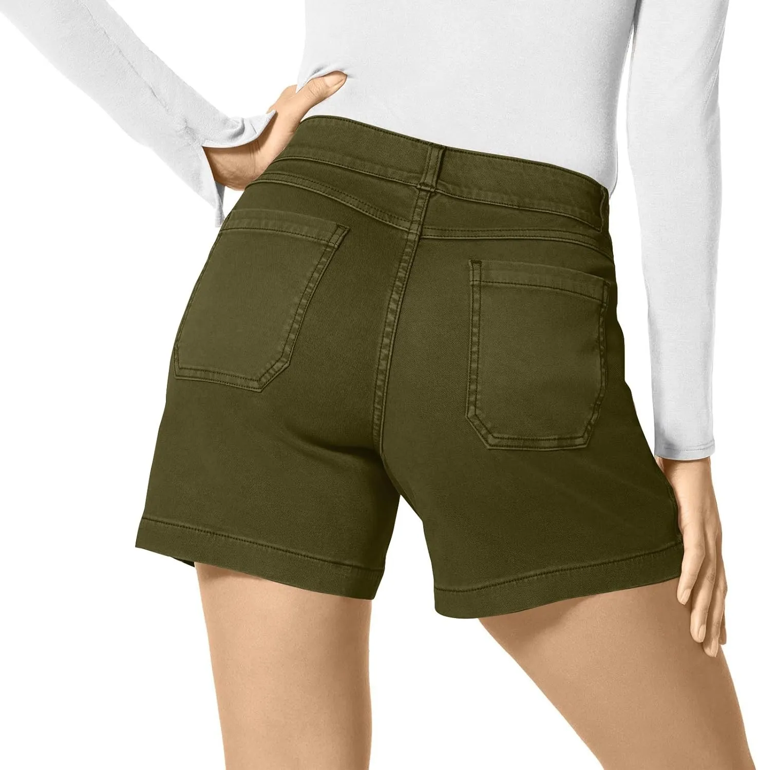 Women Stretch Twill Shorts Summer Casual Bermuda Shorts Pull On Chino Shorts Elastic Waist Stretchy Denim Shorts