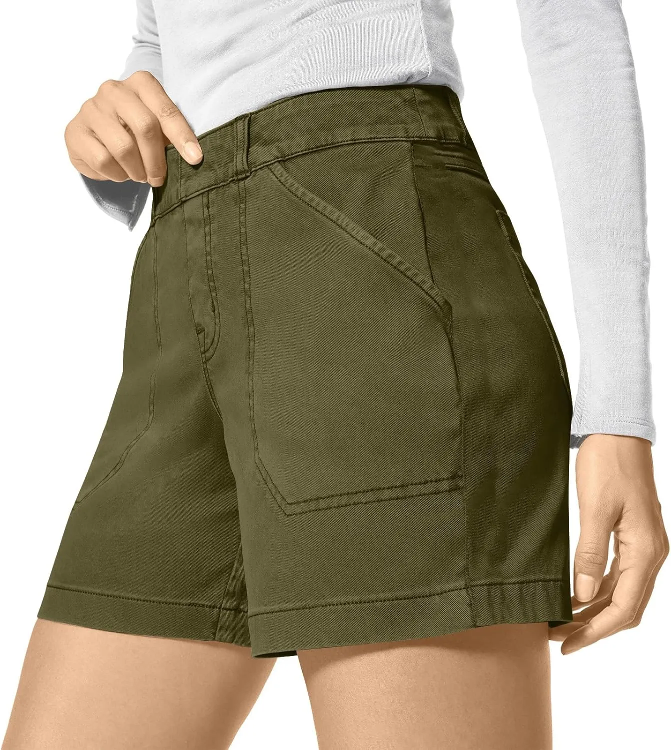 Women Stretch Twill Shorts Summer Casual Bermuda Shorts Pull On Chino Shorts Elastic Waist Stretchy Denim Shorts