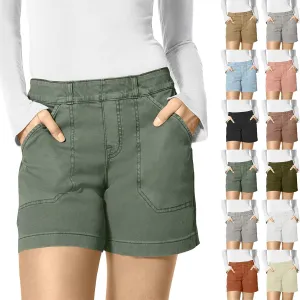 Women Stretch Twill Shorts Summer Casual Bermuda Shorts Pull On Chino Shorts Elastic Waist Stretchy Denim Shorts