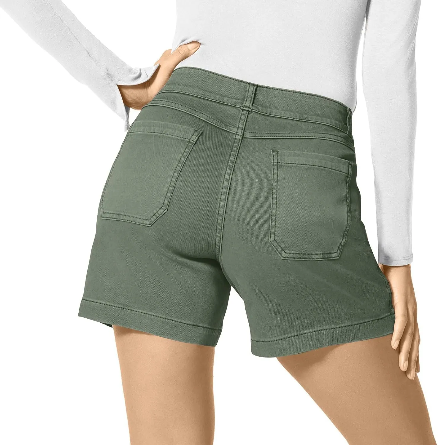 Women Stretch Twill Shorts Summer Casual Bermuda Shorts Pull On Chino Shorts Elastic Waist Stretchy Denim Shorts