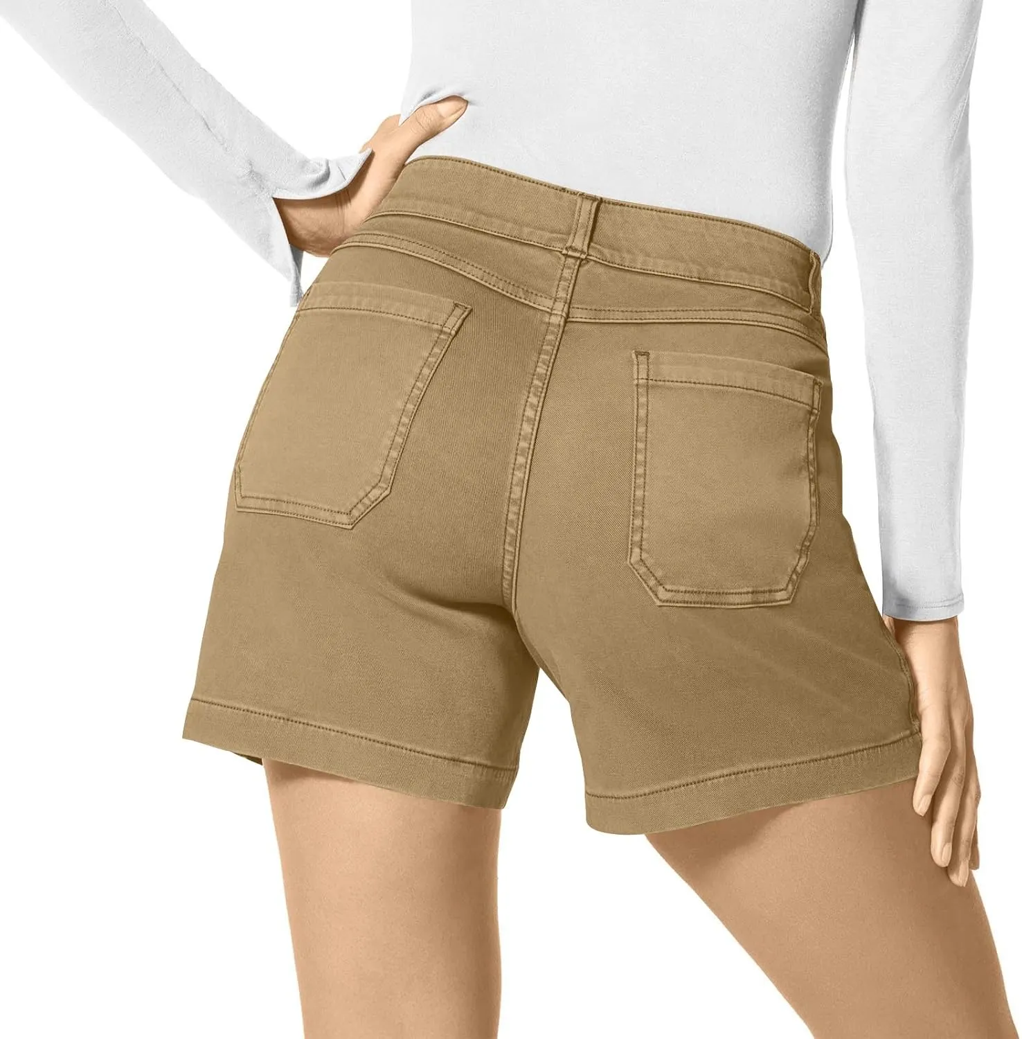 Women Stretch Twill Shorts Summer Casual Bermuda Shorts Pull On Chino Shorts Elastic Waist Stretchy Denim Shorts