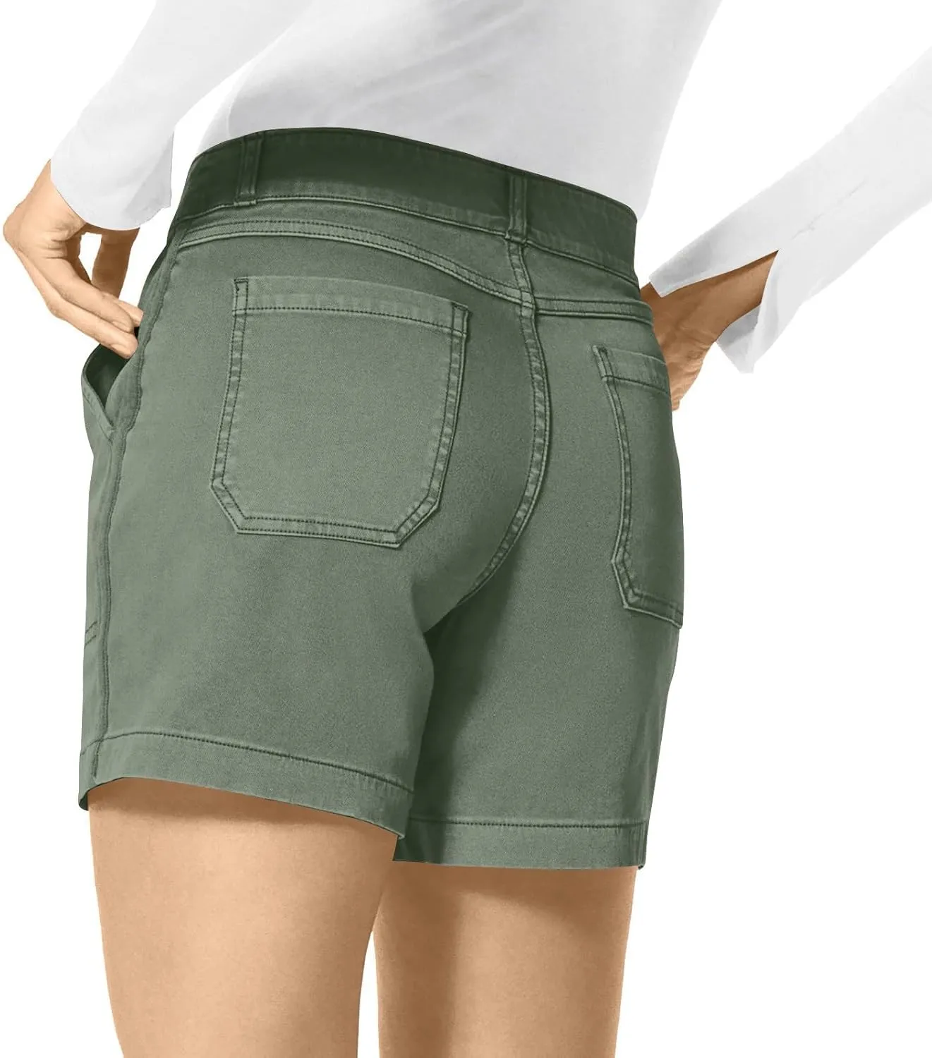 Women Stretch Twill Shorts Summer Casual Bermuda Shorts Pull On Chino Shorts Elastic Waist Stretchy Denim Shorts