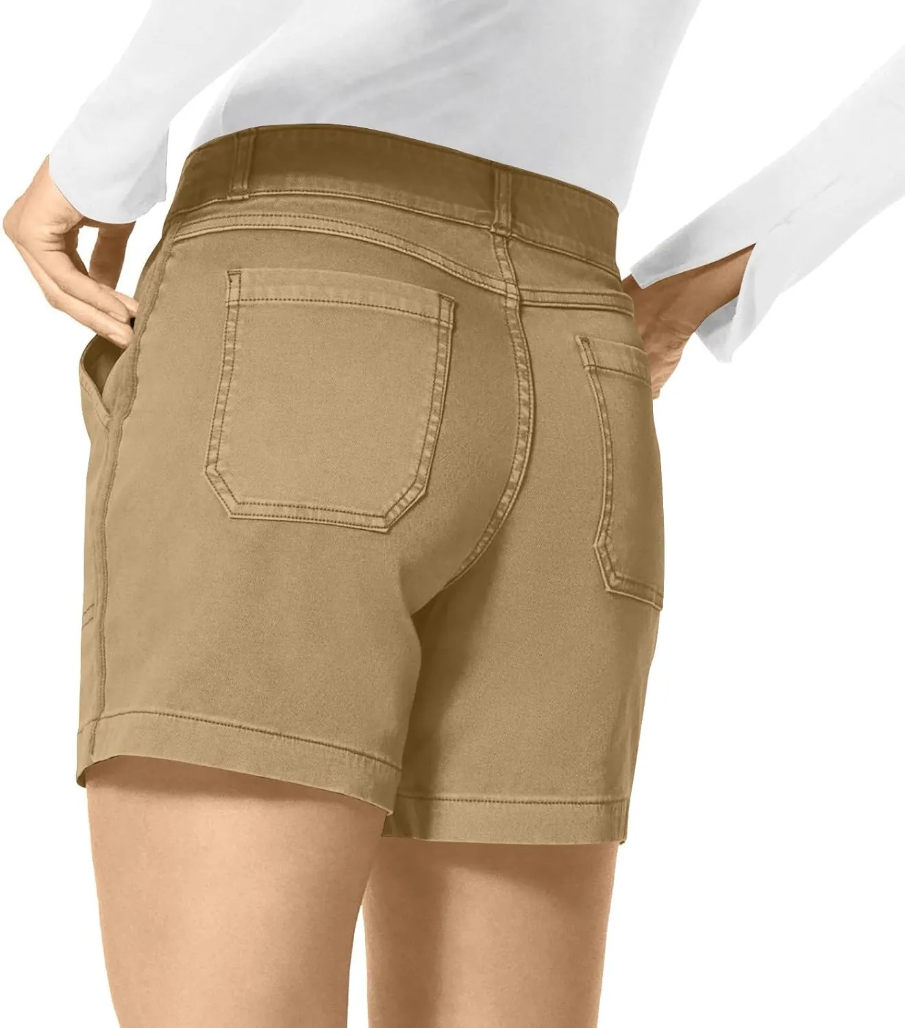 Women Stretch Twill Shorts Summer Casual Bermuda Shorts Pull On Chino Shorts Elastic Waist Stretchy Denim Shorts