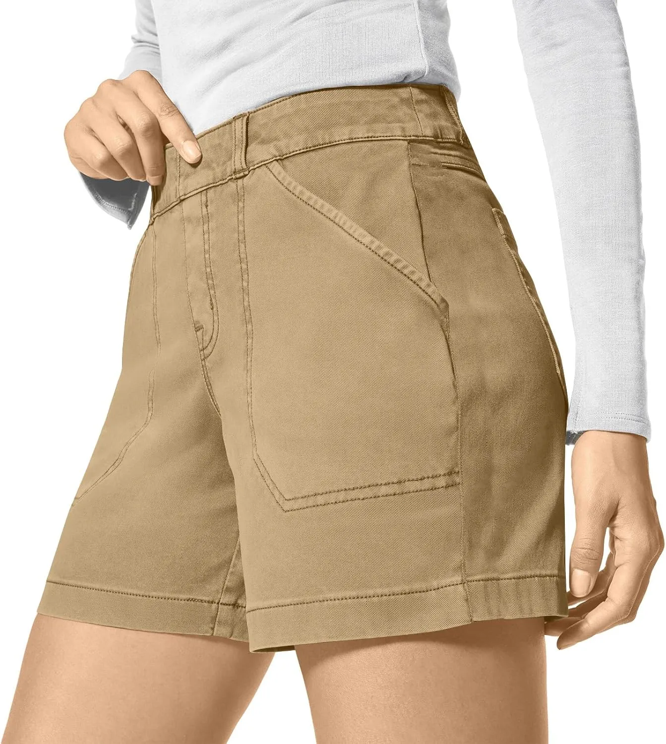 Women Stretch Twill Shorts Summer Casual Bermuda Shorts Pull On Chino Shorts Elastic Waist Stretchy Denim Shorts