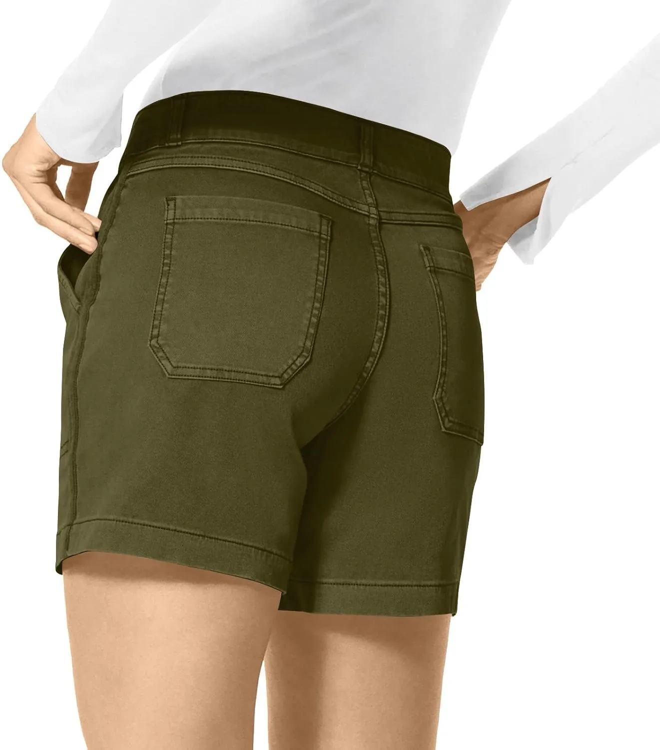 Women Stretch Twill Shorts Summer Casual Bermuda Shorts Pull On Chino Shorts Elastic Waist Stretchy Denim Shorts