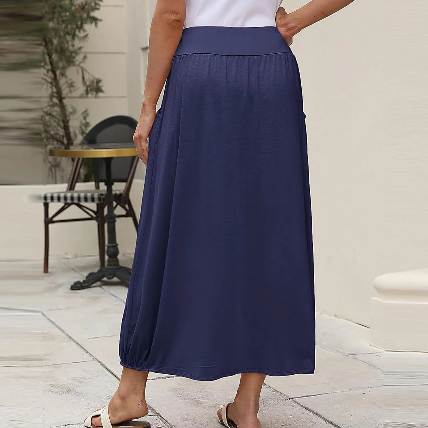 Women Summer Skirts with Pockets High Waist Casual Skirts Long Vacation Skirts Beach Boho Skirt Maxi Bubble Skirts