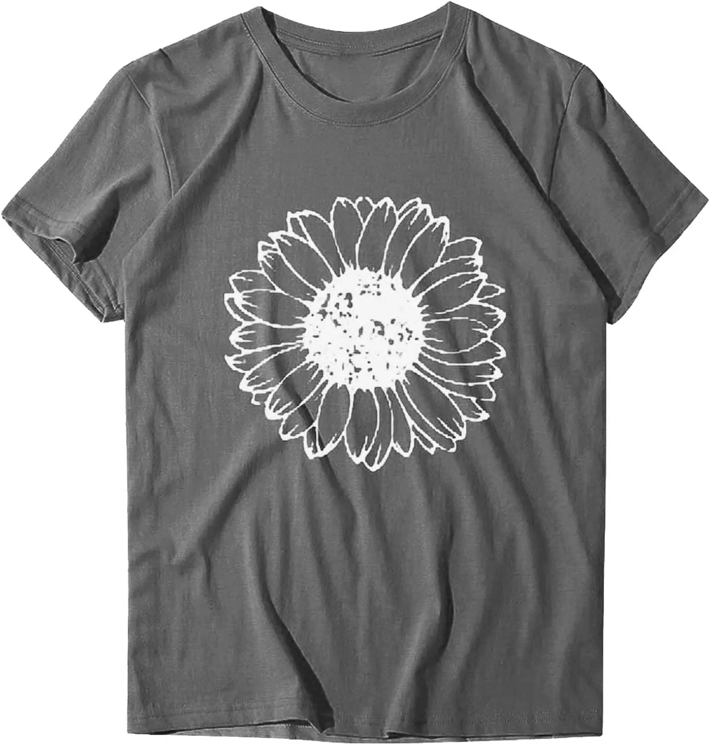 Women T-Shirt Casual Cute Tops Graphic Tee Crew Neck Short Sleeve Sunflower Heart Print Loose Summer Tops Tshirts