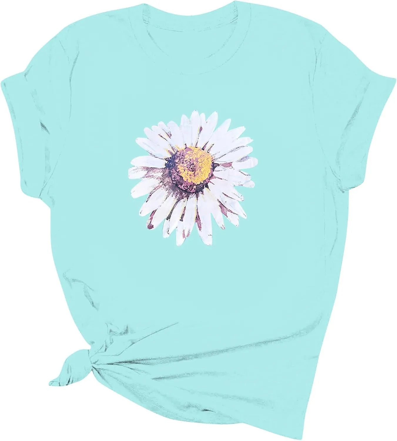 Women T-Shirt Casual Cute Tops Graphic Tee Crew Neck Short Sleeve Sunflower Heart Print Loose Summer Tops Tshirts