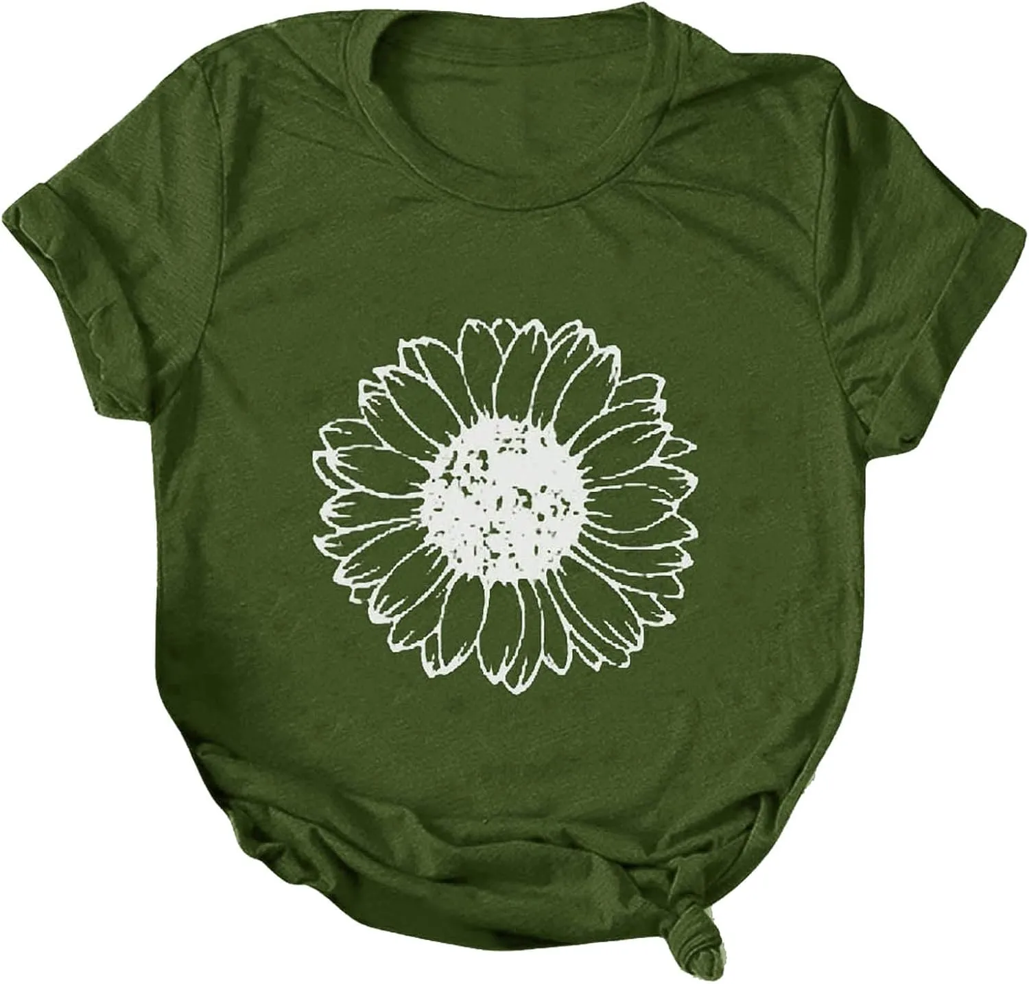 Women T-Shirt Casual Cute Tops Graphic Tee Crew Neck Short Sleeve Sunflower Heart Print Loose Summer Tops Tshirts