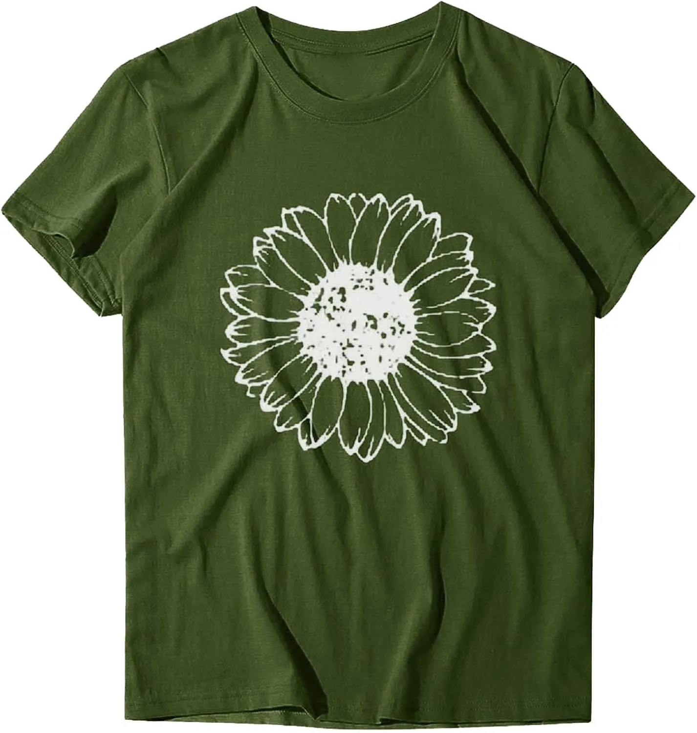Women T-Shirt Casual Cute Tops Graphic Tee Crew Neck Short Sleeve Sunflower Heart Print Loose Summer Tops Tshirts