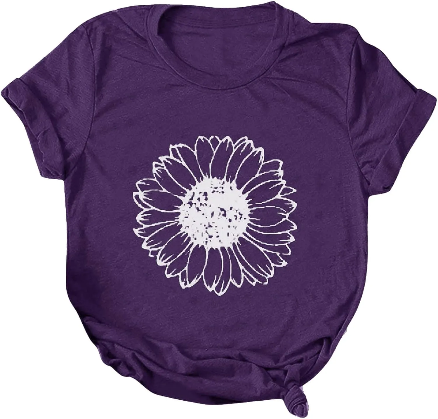 Women T-Shirt Casual Cute Tops Graphic Tee Crew Neck Short Sleeve Sunflower Heart Print Loose Summer Tops Tshirts