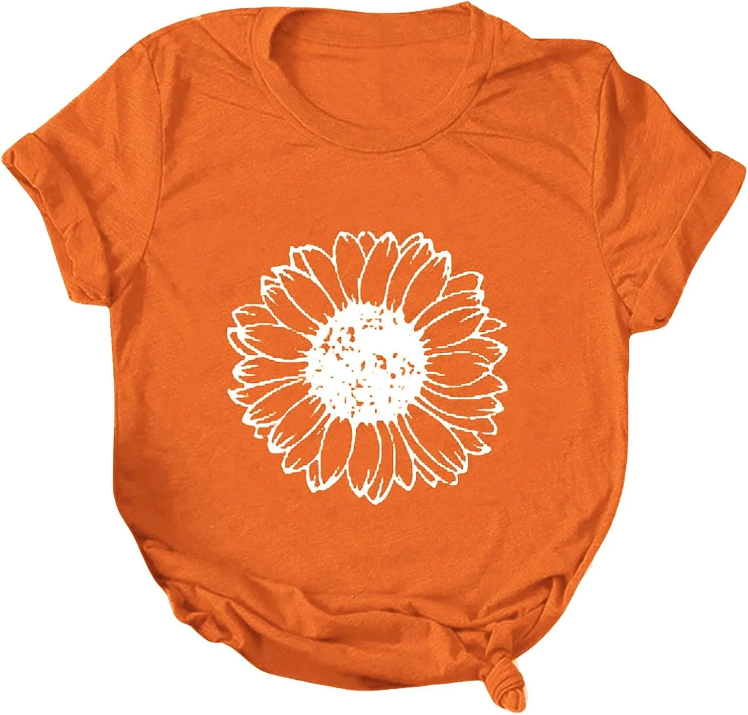 Women T-Shirt Casual Cute Tops Graphic Tee Crew Neck Short Sleeve Sunflower Heart Print Loose Summer Tops Tshirts