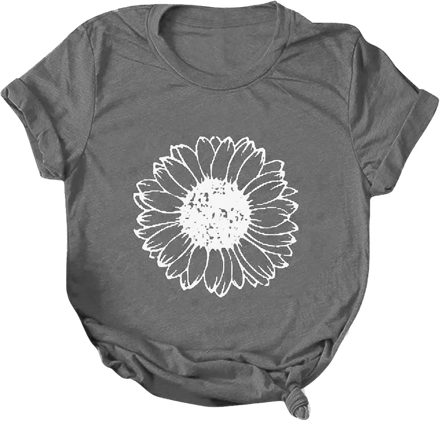 Women T-Shirt Casual Cute Tops Graphic Tee Crew Neck Short Sleeve Sunflower Heart Print Loose Summer Tops Tshirts