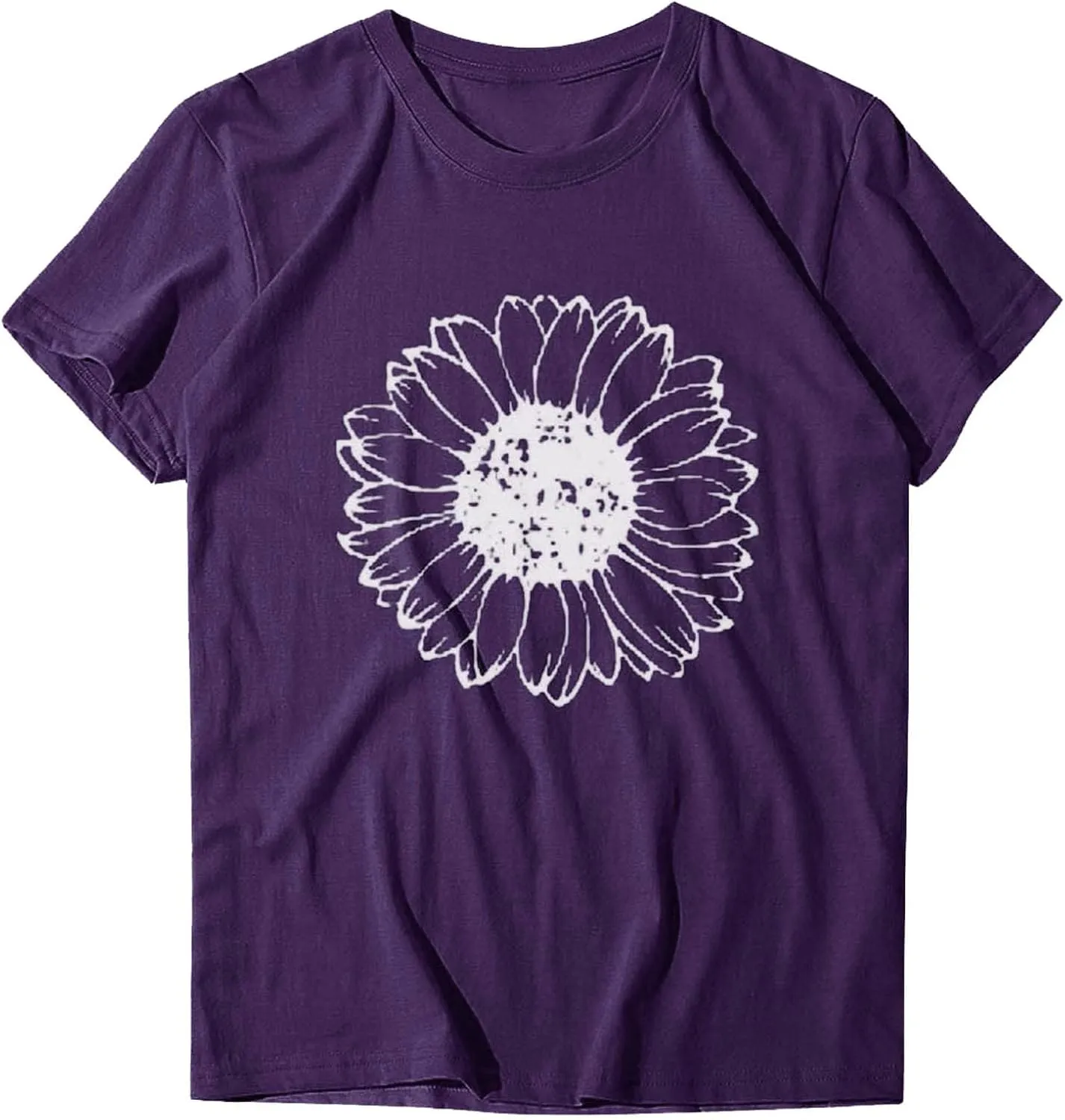 Women T-Shirt Casual Cute Tops Graphic Tee Crew Neck Short Sleeve Sunflower Heart Print Loose Summer Tops Tshirts