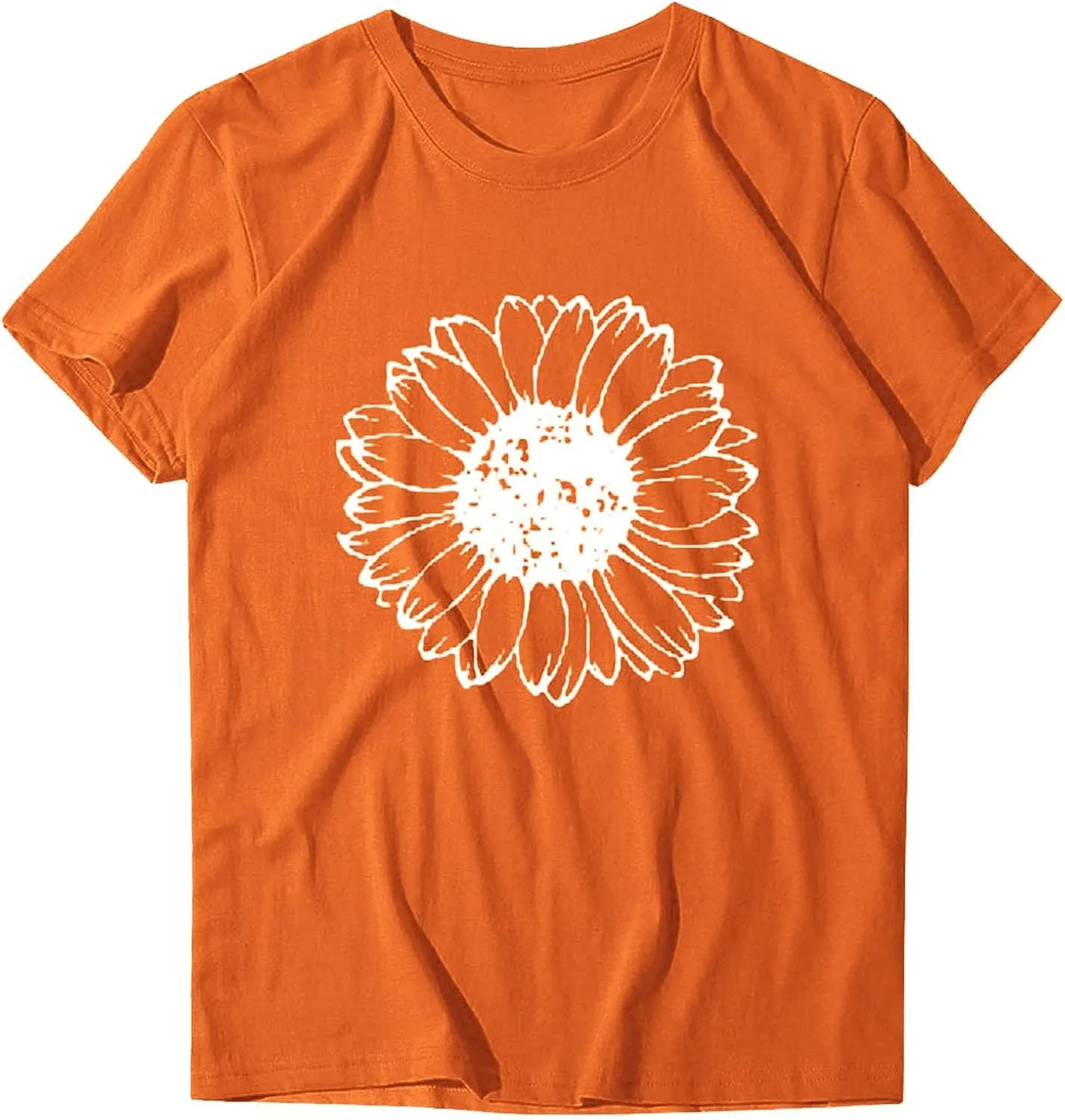 Women T-Shirt Casual Cute Tops Graphic Tee Crew Neck Short Sleeve Sunflower Heart Print Loose Summer Tops Tshirts