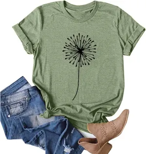 Women T-Shirt Casual Cute Tops Graphic Tee Crew Neck Short Sleeve Sunflower Heart Print Loose Summer Tops Tshirts