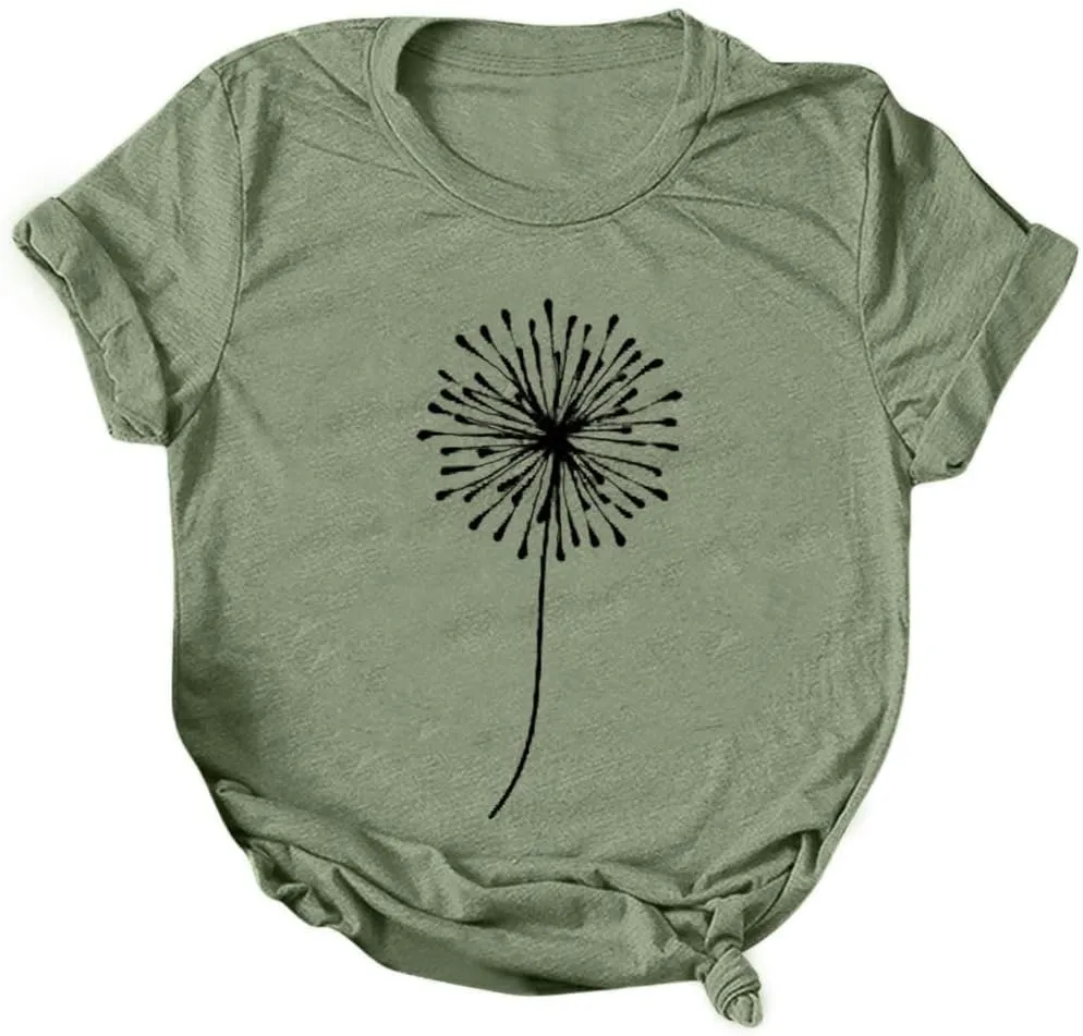 Women T-Shirt Casual Cute Tops Graphic Tee Crew Neck Short Sleeve Sunflower Heart Print Loose Summer Tops Tshirts