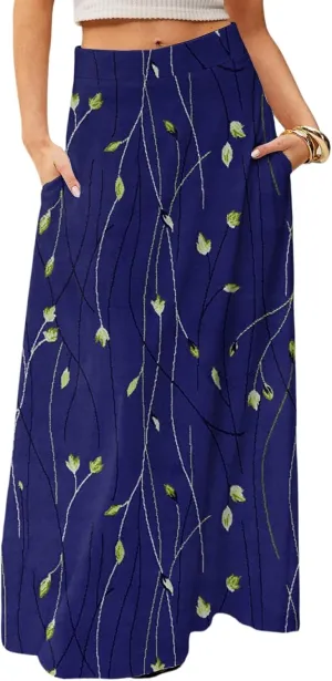 Women's 2025 Bohemian Long Floral Skirts Flowy High Waist Floral Maxi Skirt Summer Regular Trendy Skirts