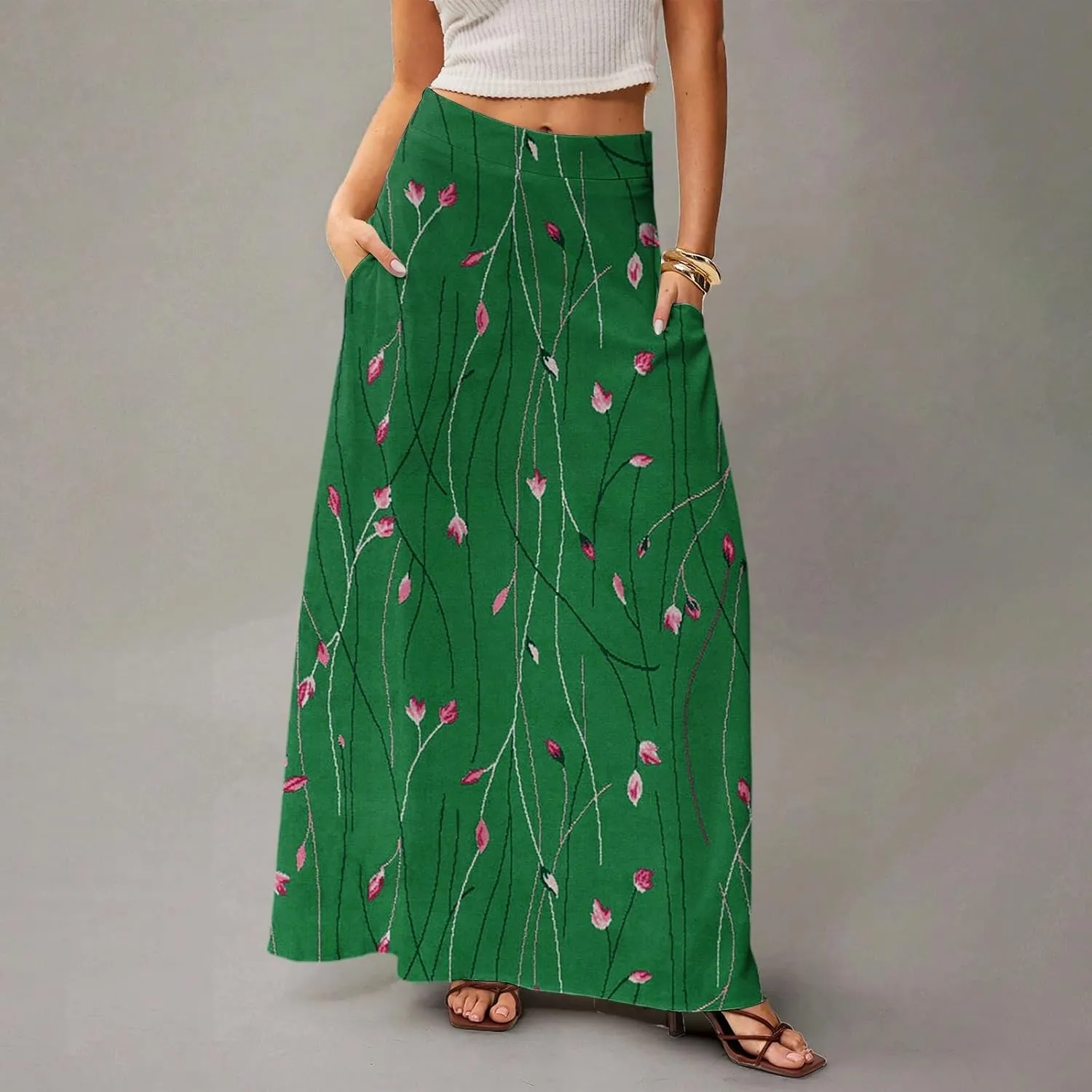 Women's 2025 Bohemian Long Floral Skirts Flowy High Waist Floral Maxi Skirt Summer Regular Trendy Skirts