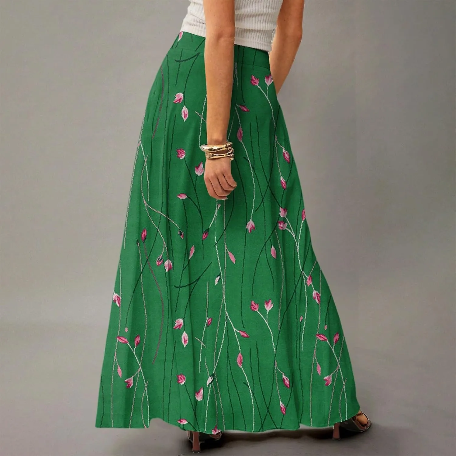 Women's 2025 Bohemian Long Floral Skirts Flowy High Waist Floral Maxi Skirt Summer Regular Trendy Skirts