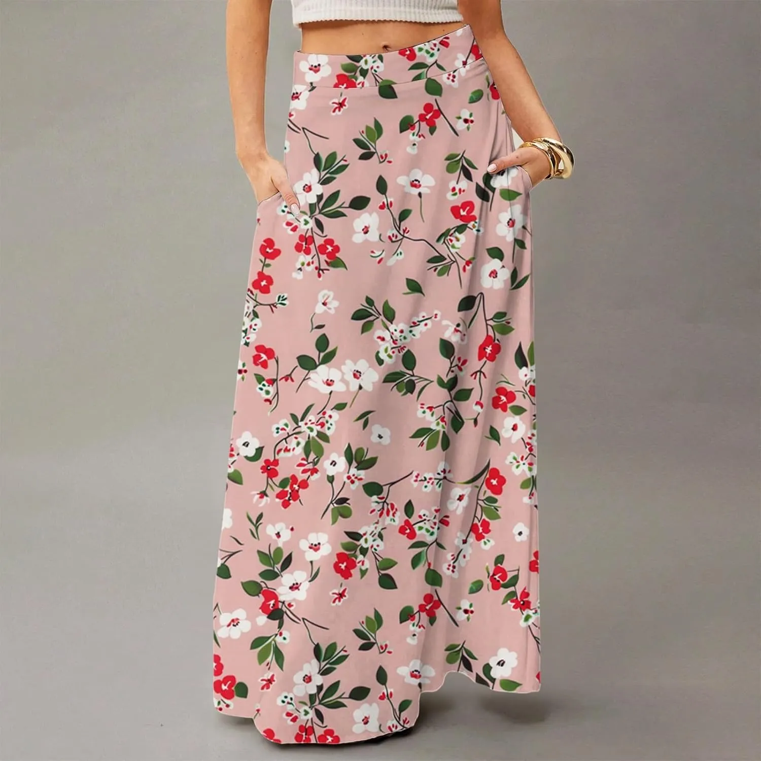 Women's 2025 Bohemian Long Floral Skirts Flowy High Waist Floral Maxi Skirt Summer Regular Trendy Skirts