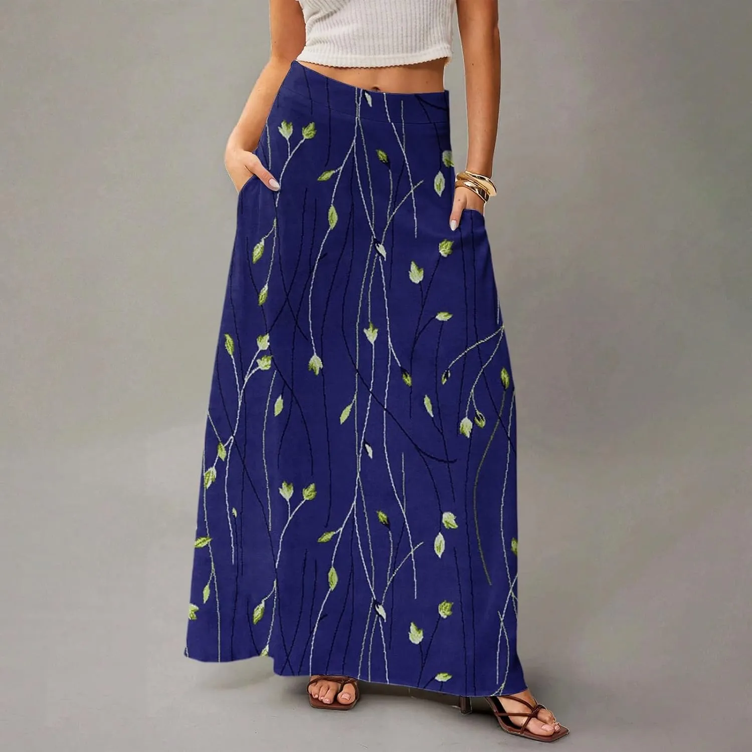Women's 2025 Bohemian Long Floral Skirts Flowy High Waist Floral Maxi Skirt Summer Regular Trendy Skirts