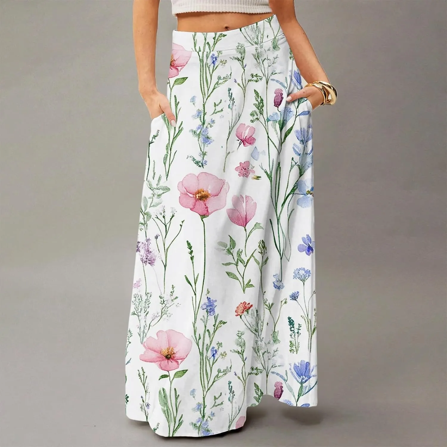 Women's 2025 Bohemian Long Floral Skirts Flowy High Waist Floral Maxi Skirt Summer Regular Trendy Skirts