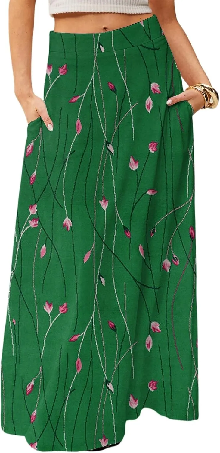 Women's 2025 Bohemian Long Floral Skirts Flowy High Waist Floral Maxi Skirt Summer Regular Trendy Skirts