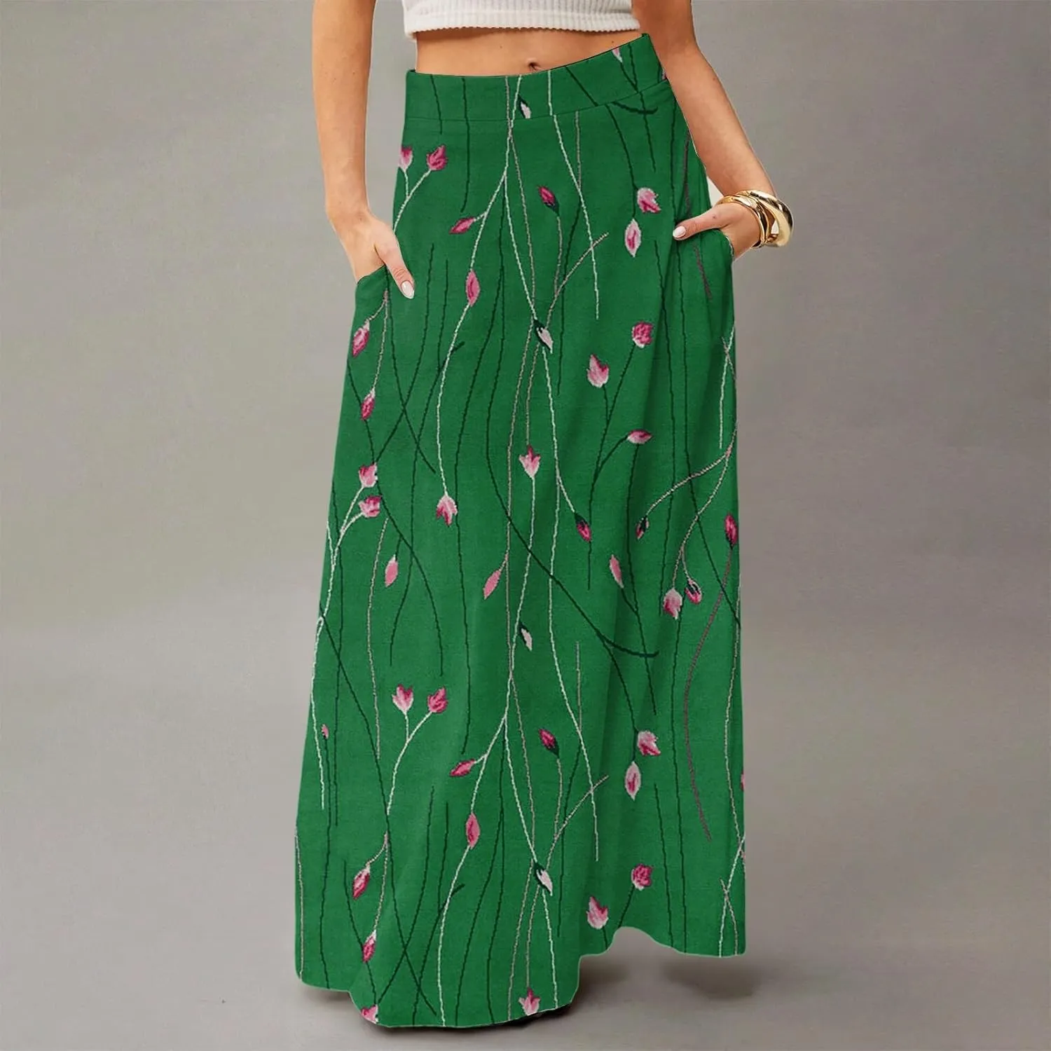 Women's 2025 Bohemian Long Floral Skirts Flowy High Waist Floral Maxi Skirt Summer Regular Trendy Skirts