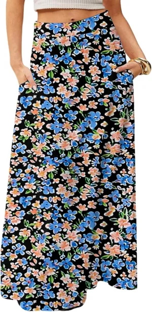 Women's 2025 Bohemian Long Floral Skirts Flowy High Waist Floral Maxi Skirt Summer Regular Trendy Skirts