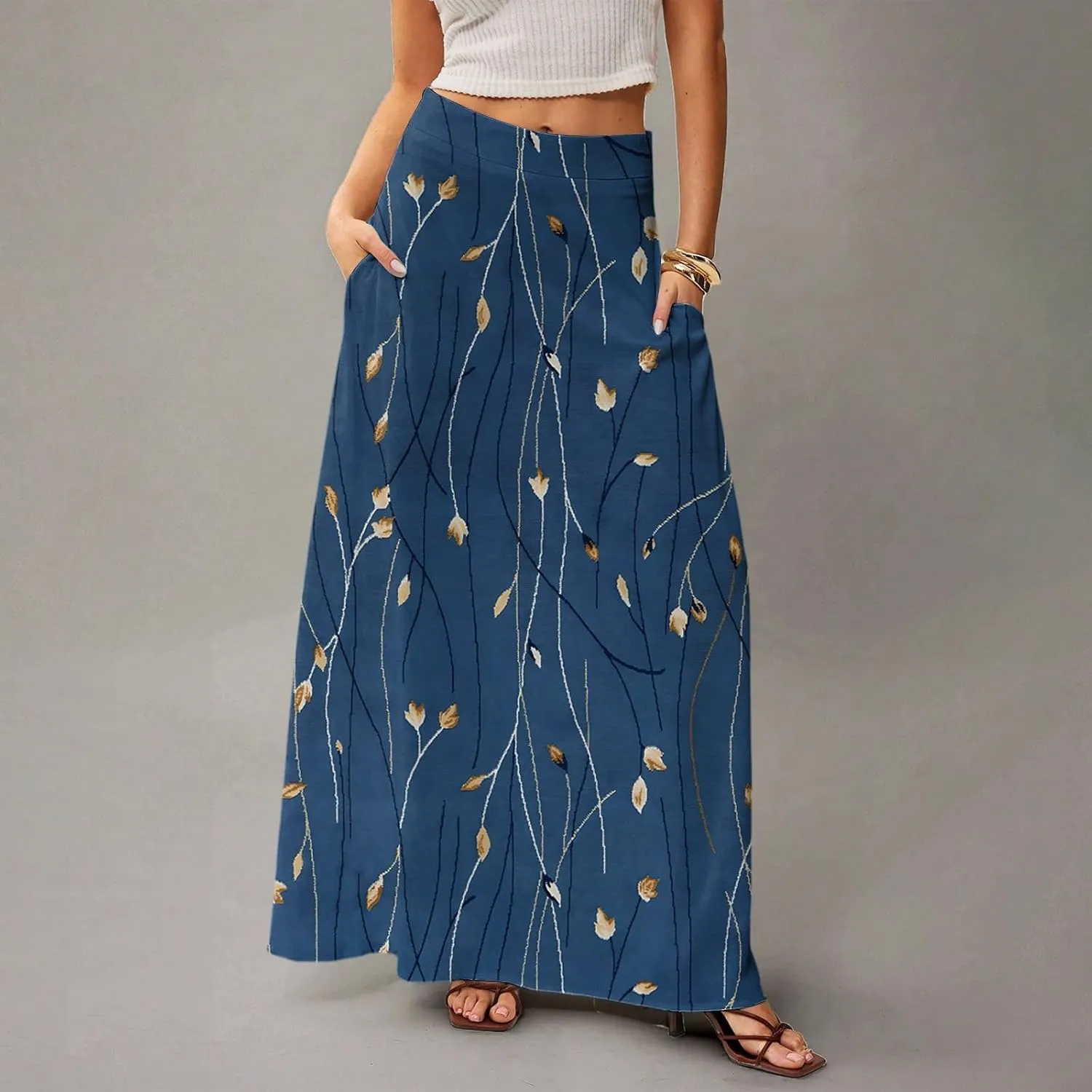 Women's 2025 Bohemian Long Floral Skirts Flowy High Waist Floral Maxi Skirt Summer Regular Trendy Skirts
