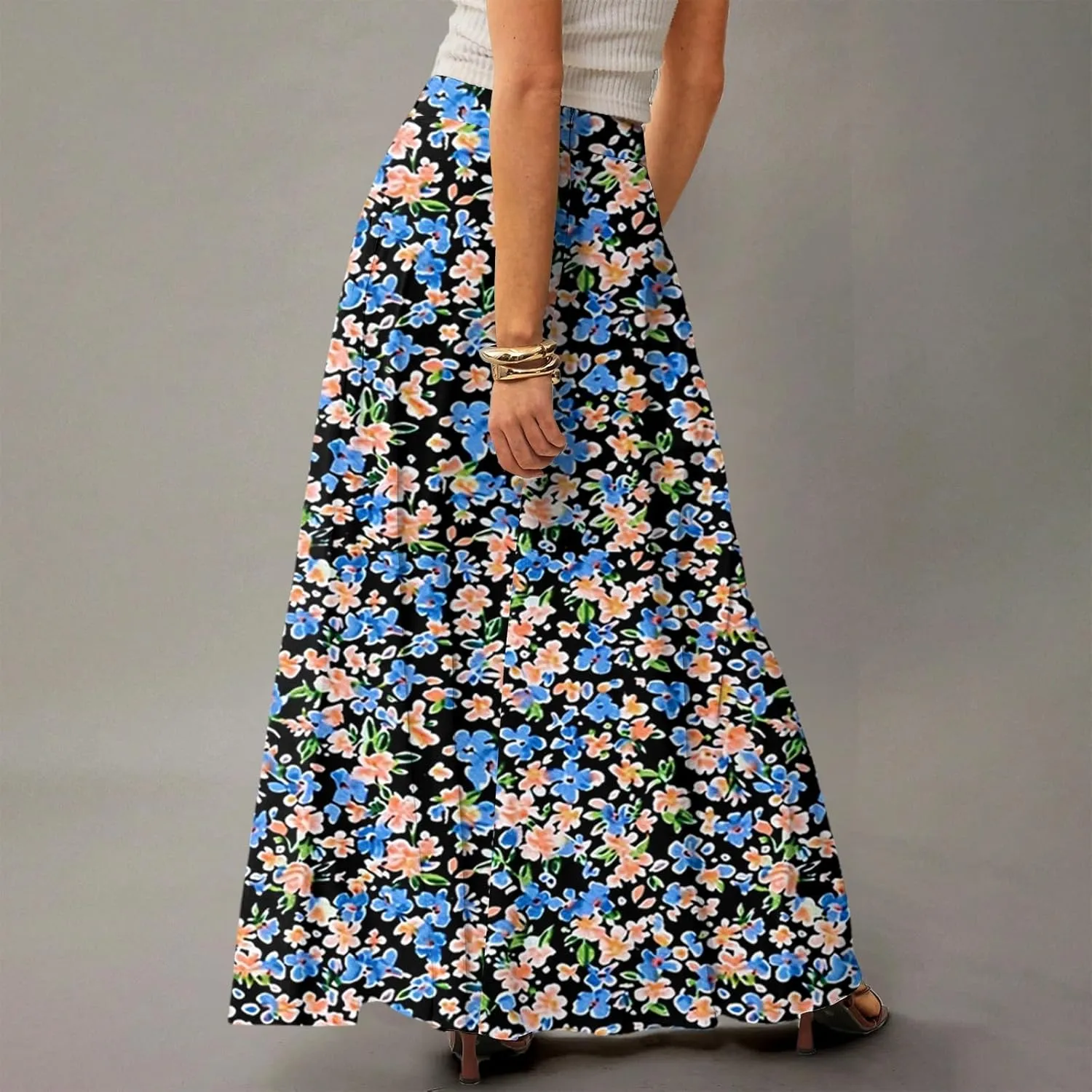Women's 2025 Bohemian Long Floral Skirts Flowy High Waist Floral Maxi Skirt Summer Regular Trendy Skirts