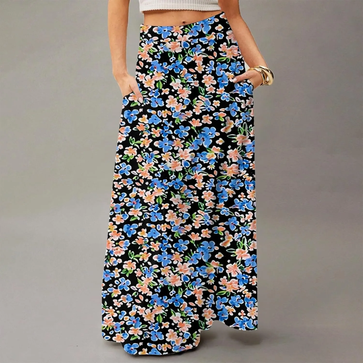 Women's 2025 Bohemian Long Floral Skirts Flowy High Waist Floral Maxi Skirt Summer Regular Trendy Skirts